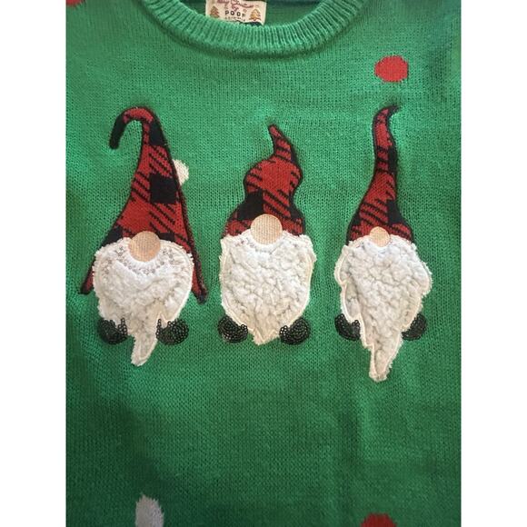 Gnomes Green Polka Dot Size Small Christmas Sweater Poof New York Sequin Accent - Picture 4 of 11
